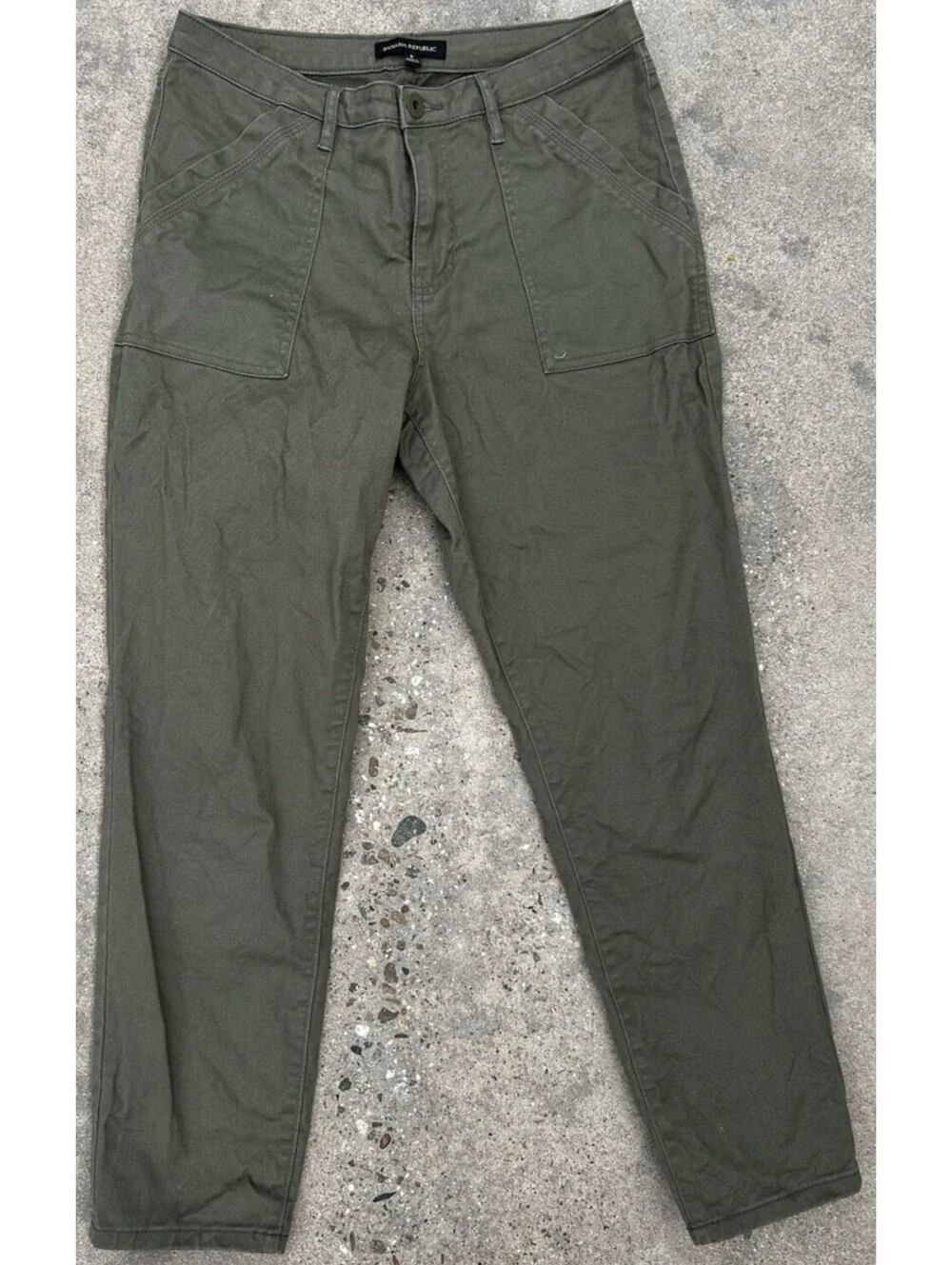 Banana Republic Pant Women 8 Utility Pockets Regular Fit Olive Gree Cotton Chino